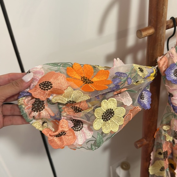 For Love & Lemons Floral Embroidered Sheer Mini Dress in Pastel Multi - Picture 7 of 11